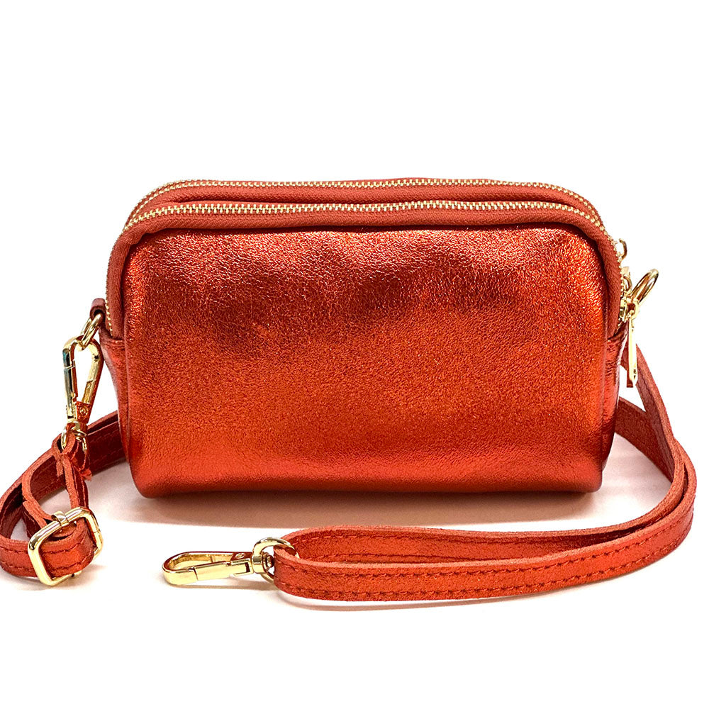 Aurora Metallic Leather Crossbody Wallet - Made In Italy