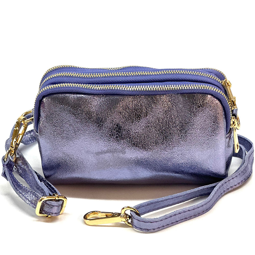 Aurora Metallic Leather Crossbody Wallet - Made In Italy