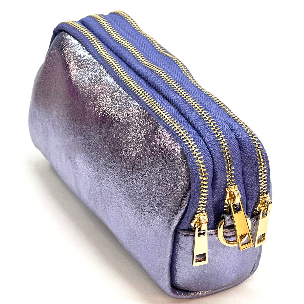 Aurora Metallic Leather Crossbody Wallet - Made In Italy