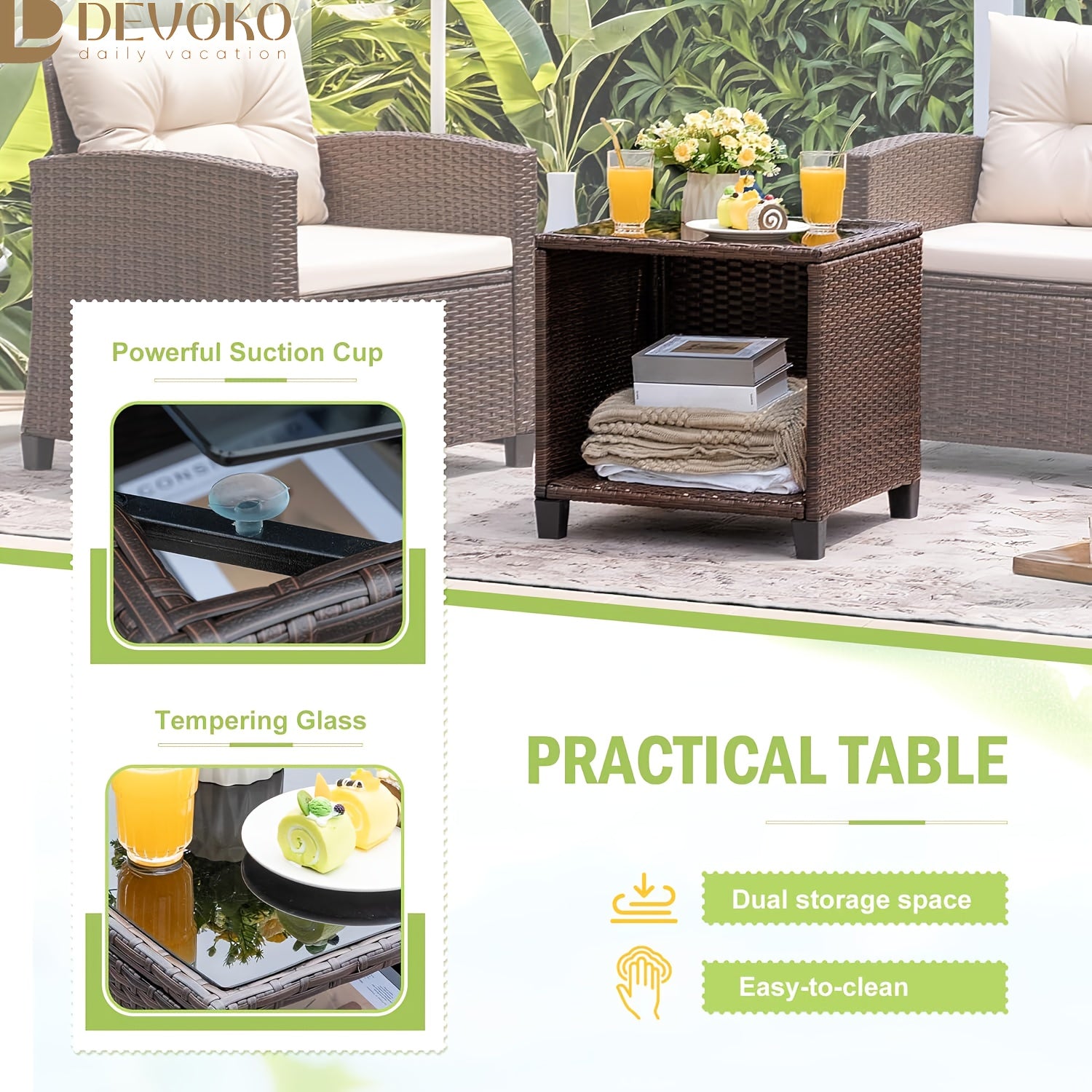3pcs Patio Furniture Set, PE Rattan Wicker Patio Set With Two Outdoor Chairs And Table, Upgraded Patio Chairs