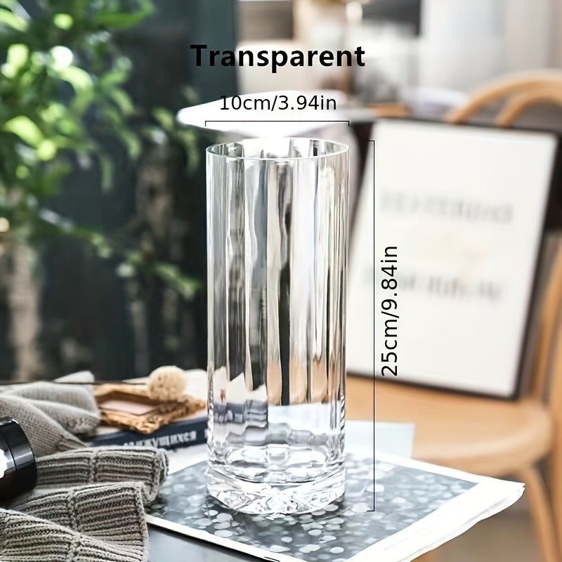 1pc Premium Golden Edge Glass Cylinder Vase, Thickened Clear Modern Style Hand Blown Vase For Home Decor