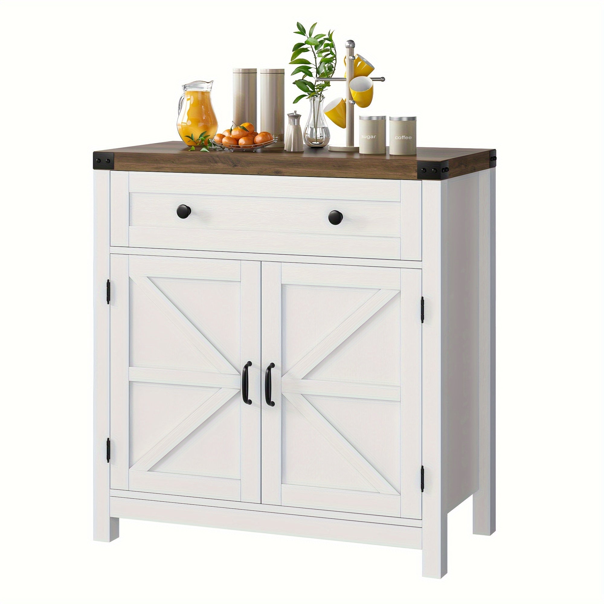 Double-Door Storage Cabinet with Drawer, Modern Farmhouse Buffet Sideboard