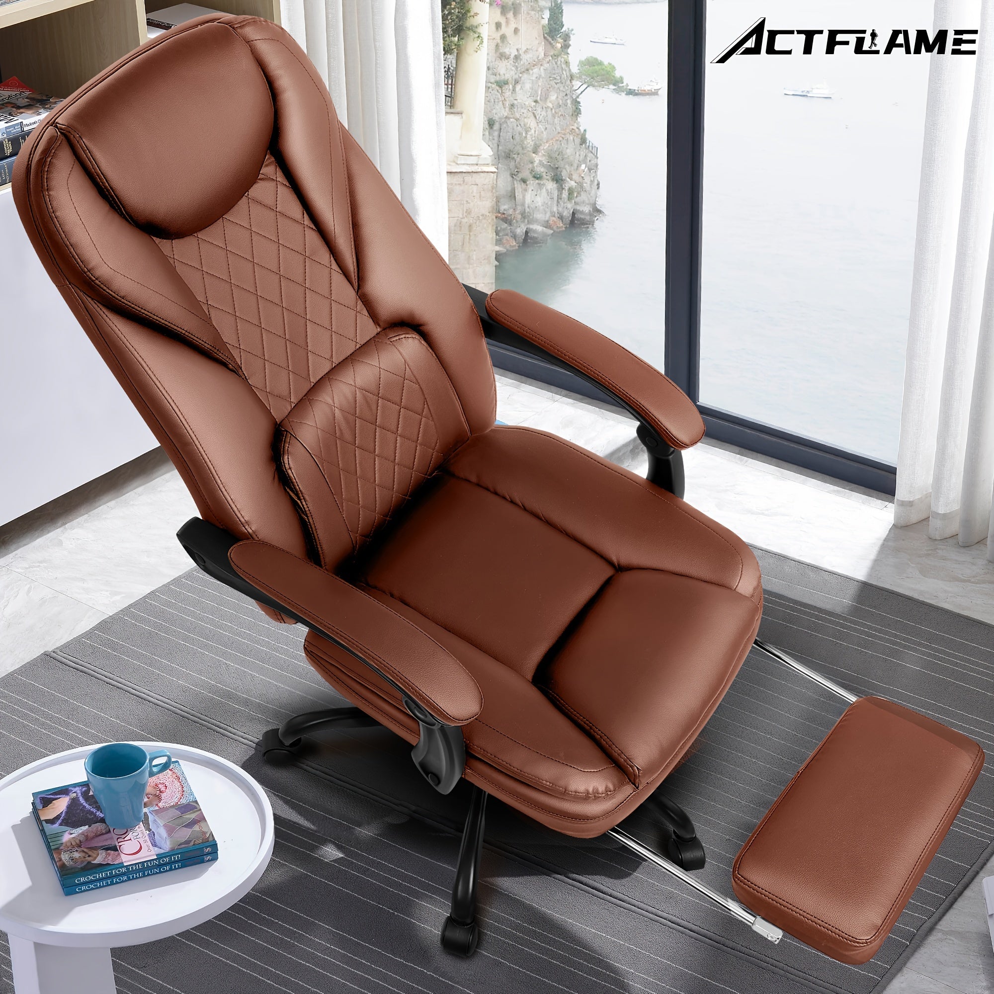 Executive Office Chair with Footrest/ without Footrest( Optional), Big and Tall Reclining Faux Leather Chair