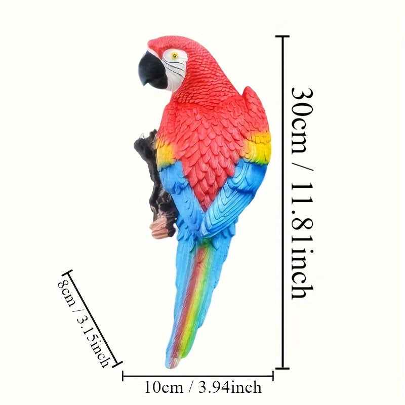Vibrant Resin Parrot Wall Sculpture - Colorful Outdoor Garden and Home Decor, Realistic Bird Statue for Yard, Lawn, or Tree Branch, Weather-Resistant Art Piece