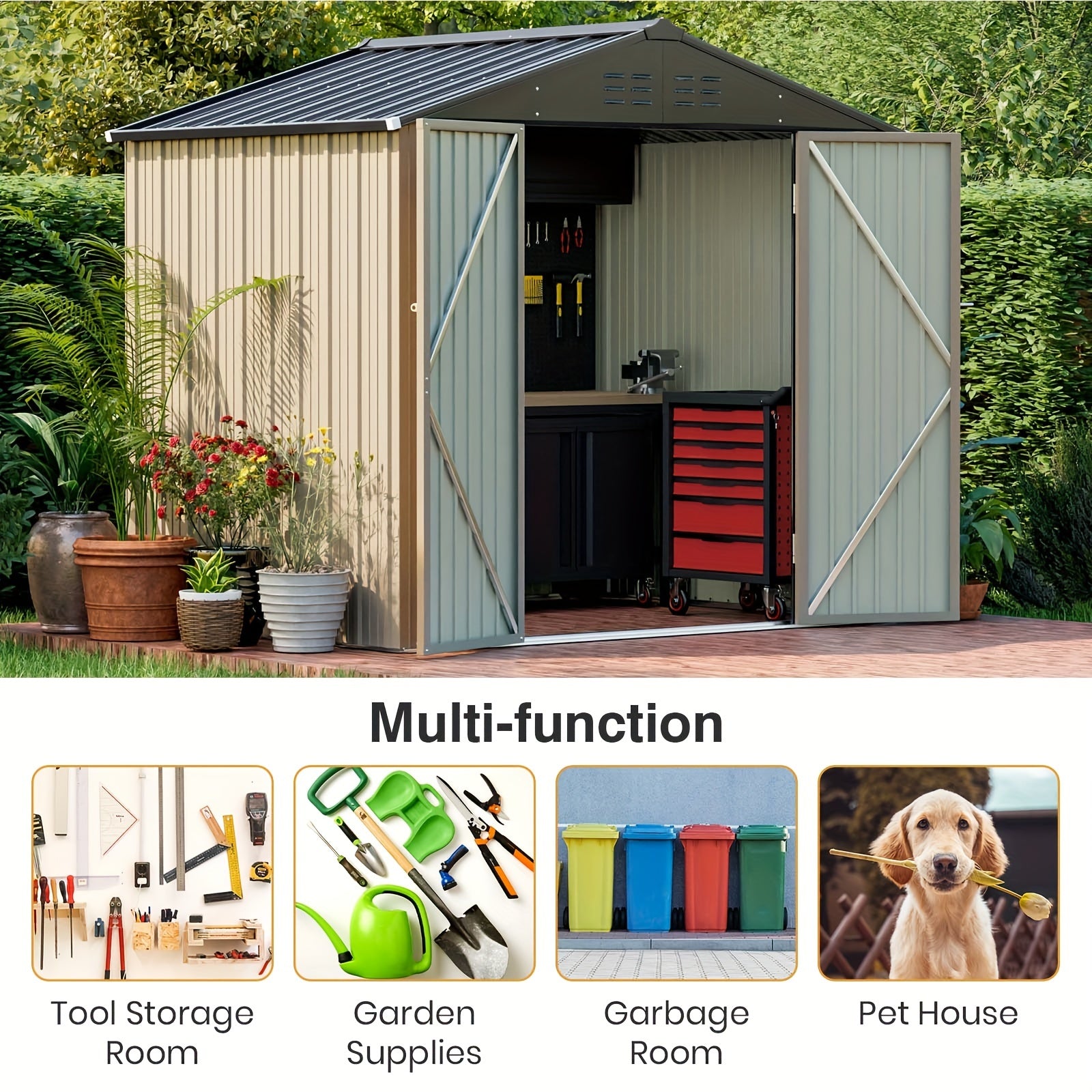 Metal Storage Shed, 8x6 FT, Outdoor Shed With Doors & Air Vents, Utility And Tool Storage Shed For Backyard Garden Patio