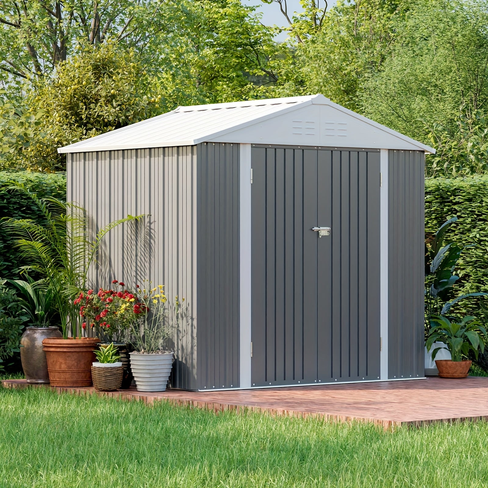 Metal Storage Shed, 8x6 FT, Outdoor Shed With Doors & Air Vents, Utility And Tool Storage Shed For Backyard Garden Patio