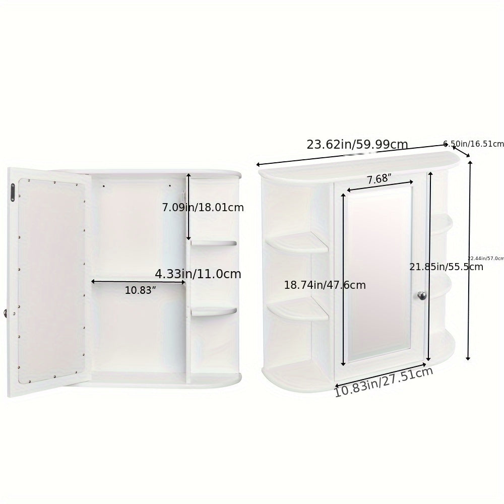 3-tier Single Door Mirror Indoor Hotel Bathroom Wall Mounted Cabinet Shelf White
