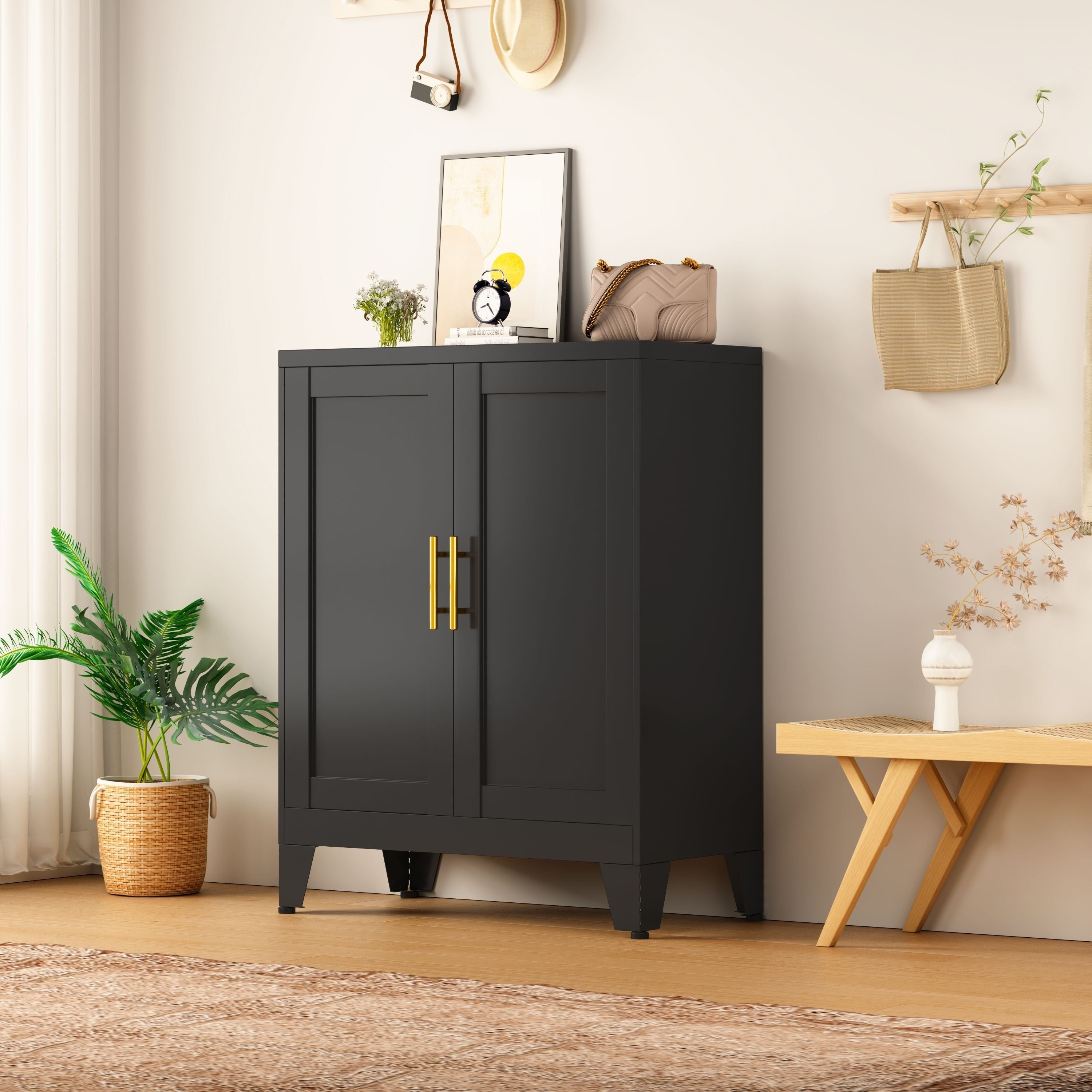 35.83" Metal Storage Cabinet Sideboard with Adjustable Shelf and Double Doors