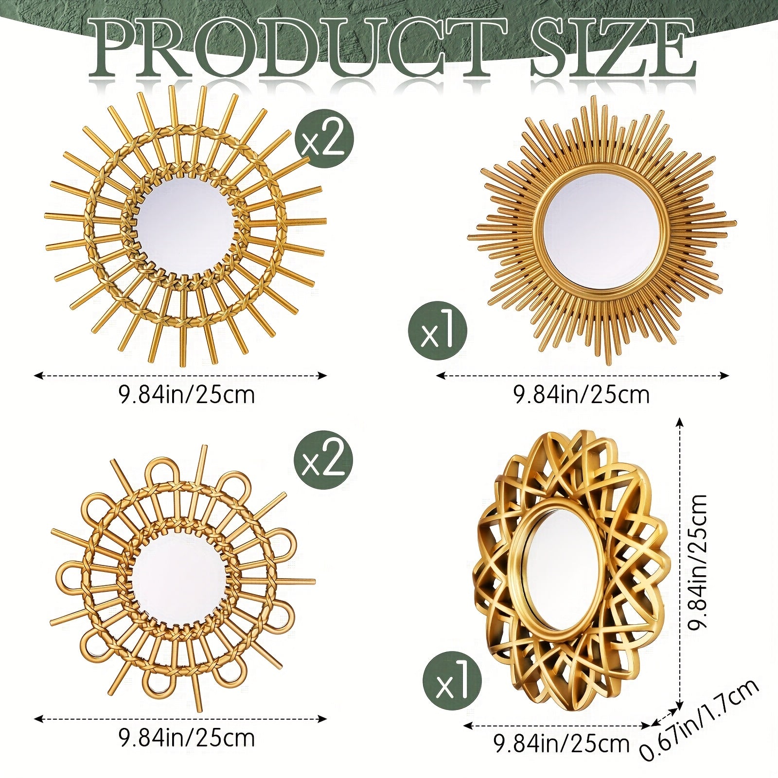 6pcs Small Circle Sun Mirrors | Decorative Wall Art Entryway Mirror Hanging Circle Mirror