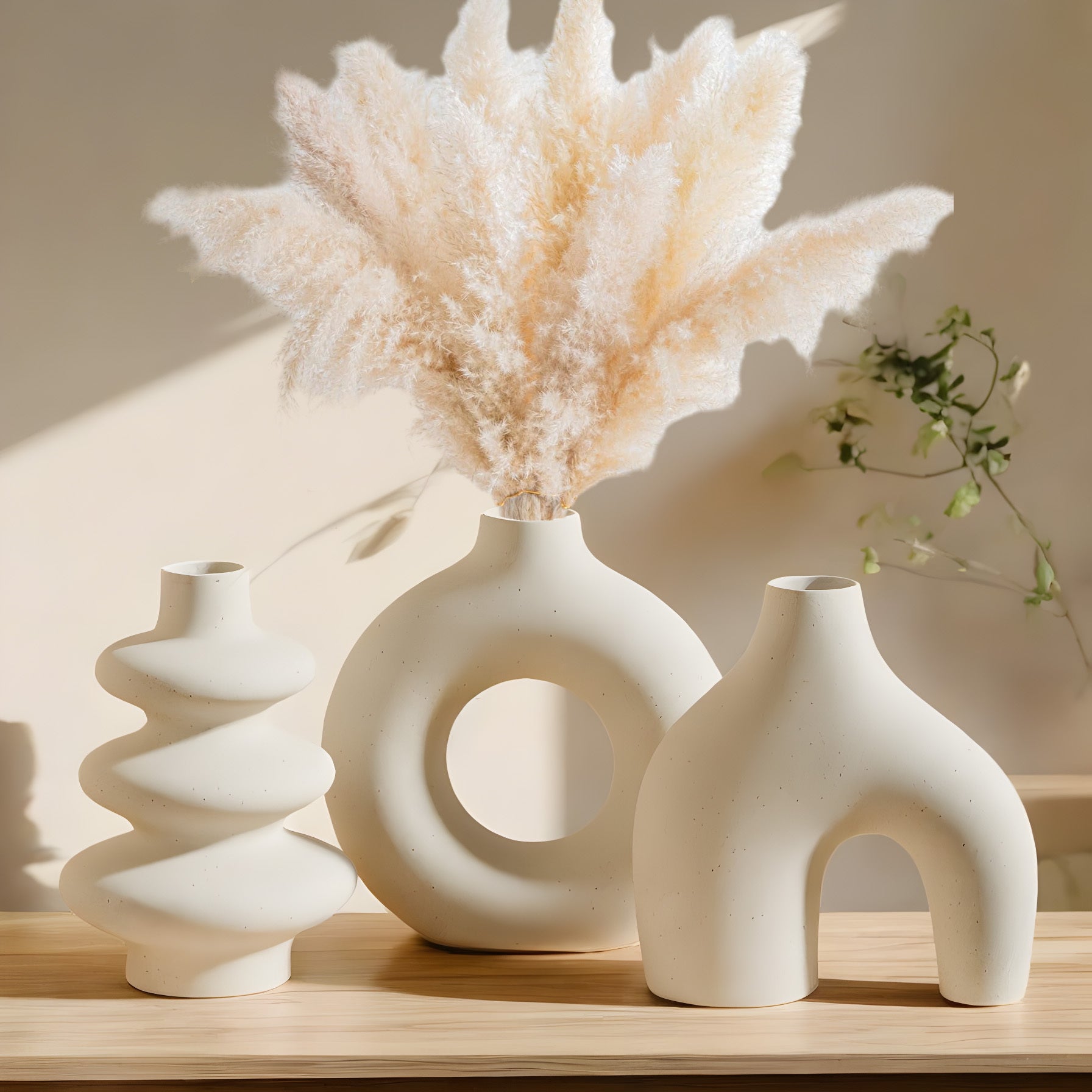 Bohemian Style 3pcs Set White Ceramic Vases