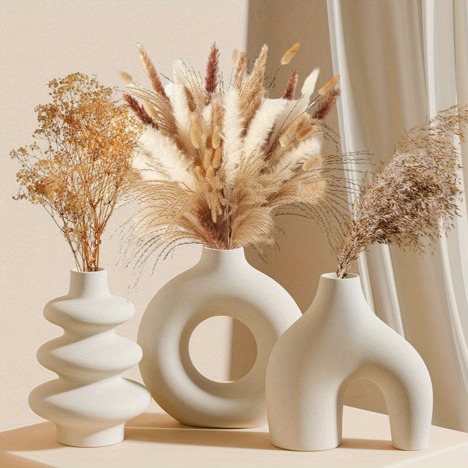 Bohemian Style 3pcs Set White Ceramic Vases