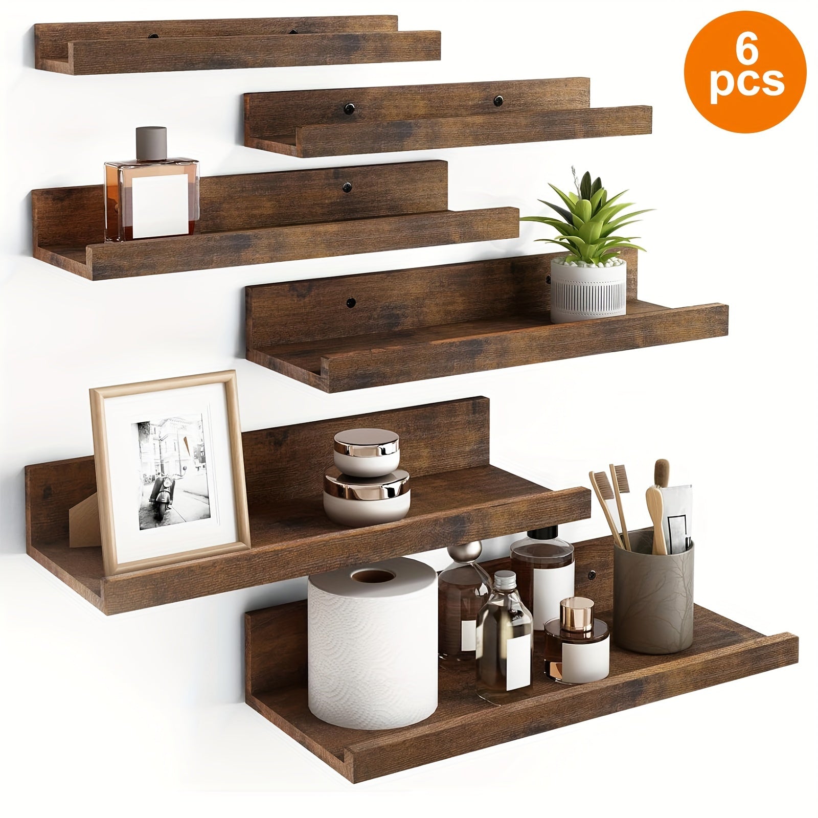 6pcs Floating Shelves, 6 Different Size, Wall Mounted Shelves For Home Decor