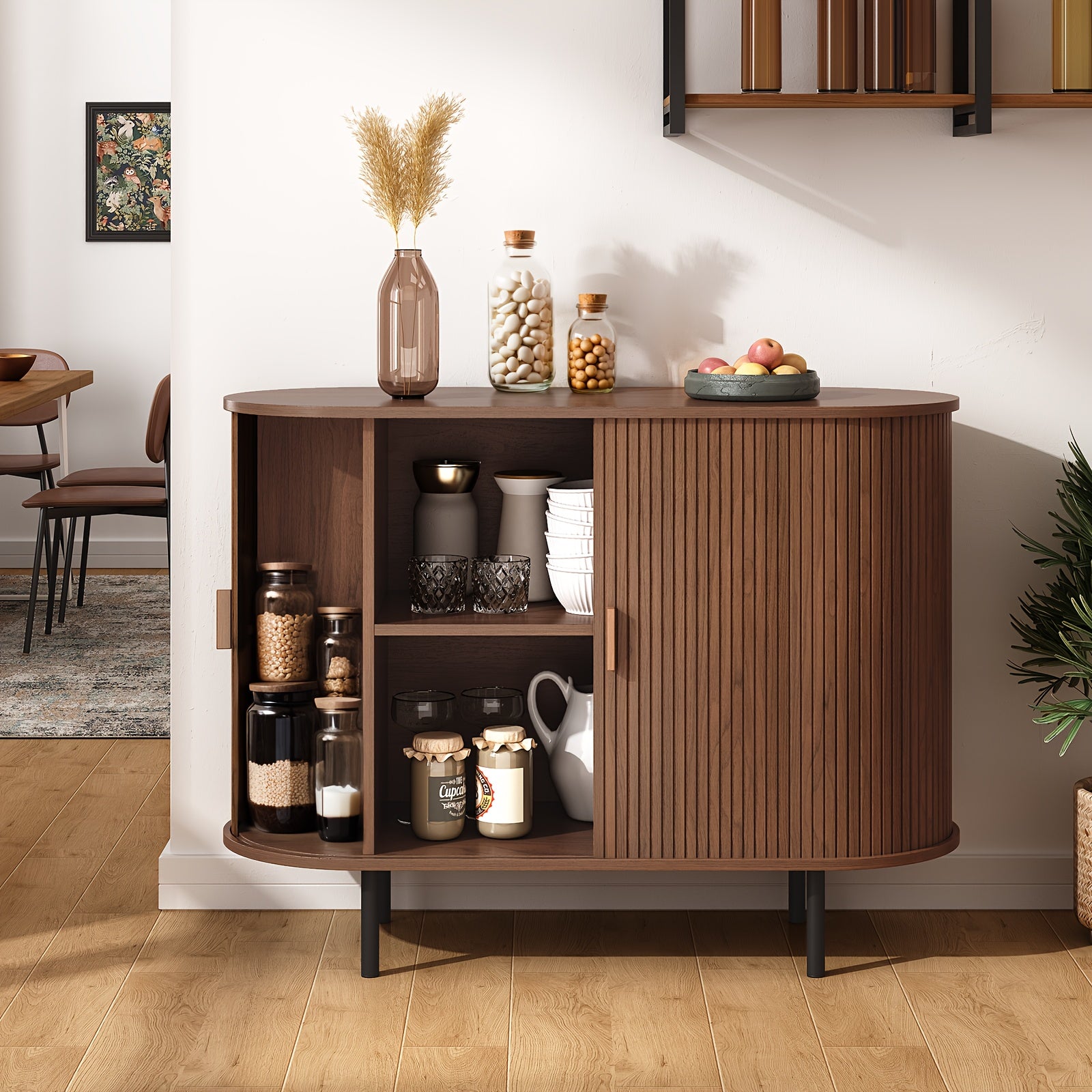 40" Sliding Door Storage Cabinet, Sideboard Buffet Cabinet With Adjustable Shelf, Modern Accent Coffee Bar Cabinet Console Table