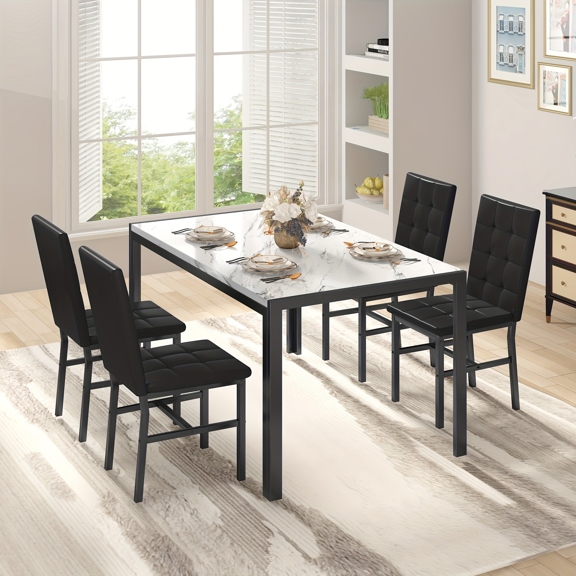 5pcs Faux Marble Tabletop Dining Table Set