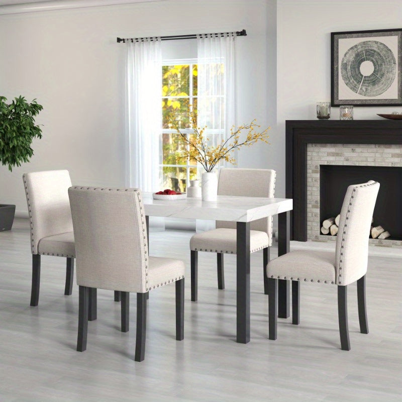 5pcs Dining Set Imitation Marble Tabletop Restaurant Combo Space Saving