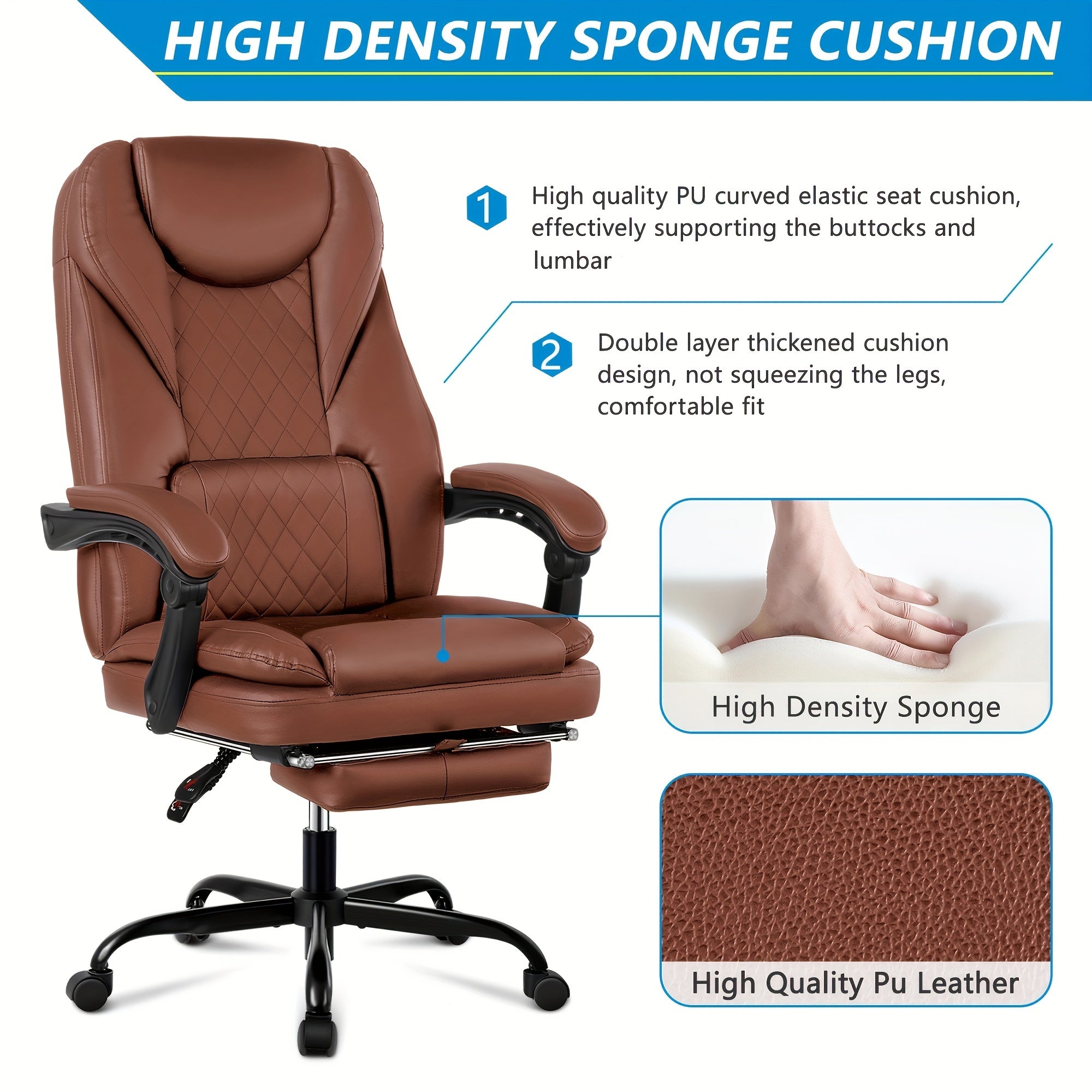 Executive Office Chair with Footrest/ without Footrest( Optional), Big and Tall Reclining Faux Leather Chair
