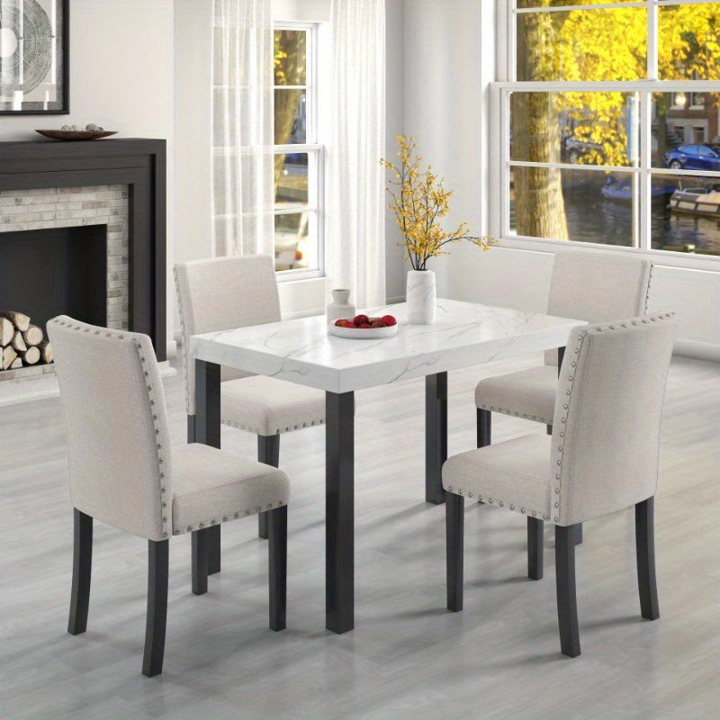 5pcs Dining Set Imitation Marble Tabletop Restaurant Combo Space Saving