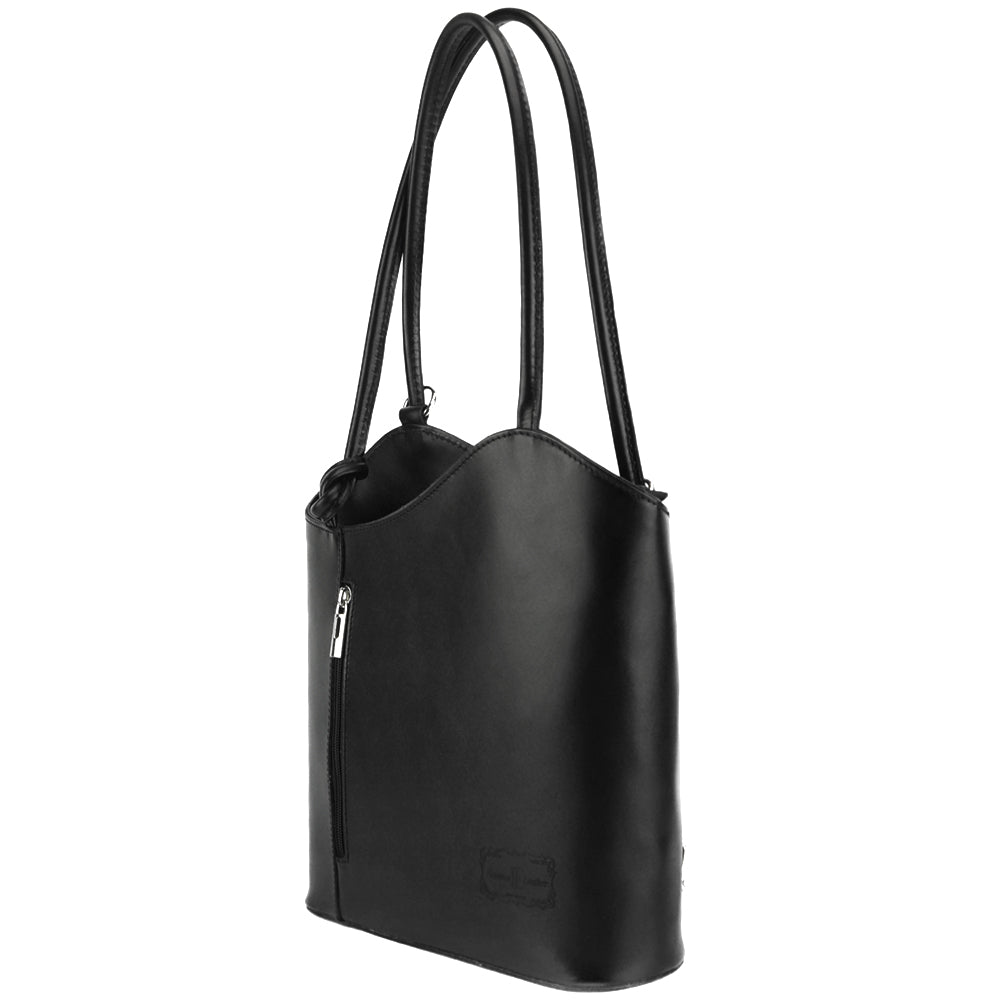 Cloe Leather Convertible Shoulder Bag and Backpack - Made In Italy