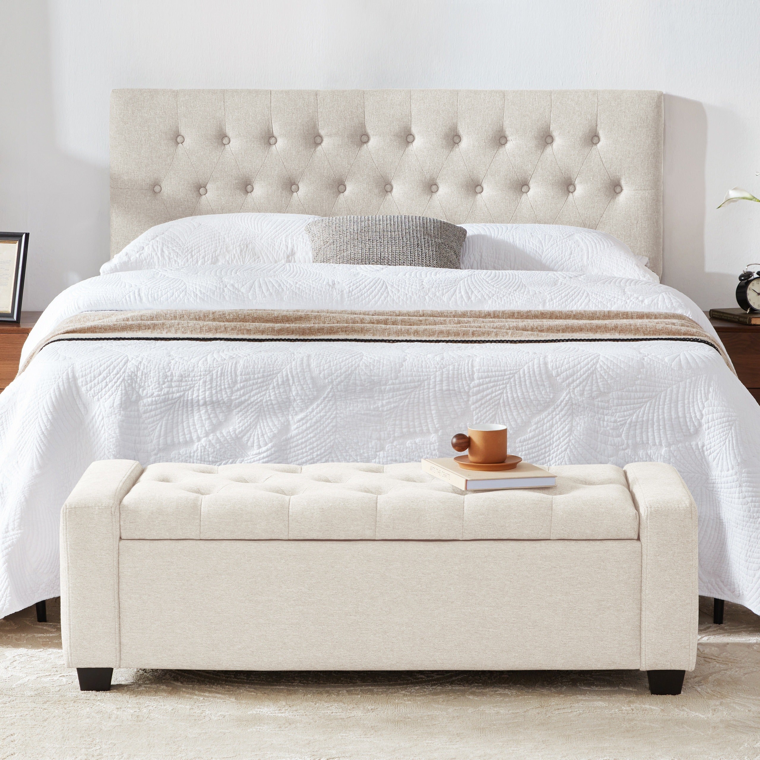 Home Ottoman with Storage, Storage Ottoman Bench with Safety Hinge, Upholstered Storage Bench with Seating for Bedroom, Living Room, Holds up to 330 lb