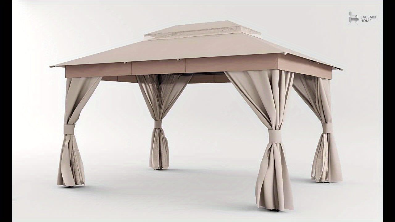 Outdoor Patio Gazebo With Expansion Bolts, Double Roof