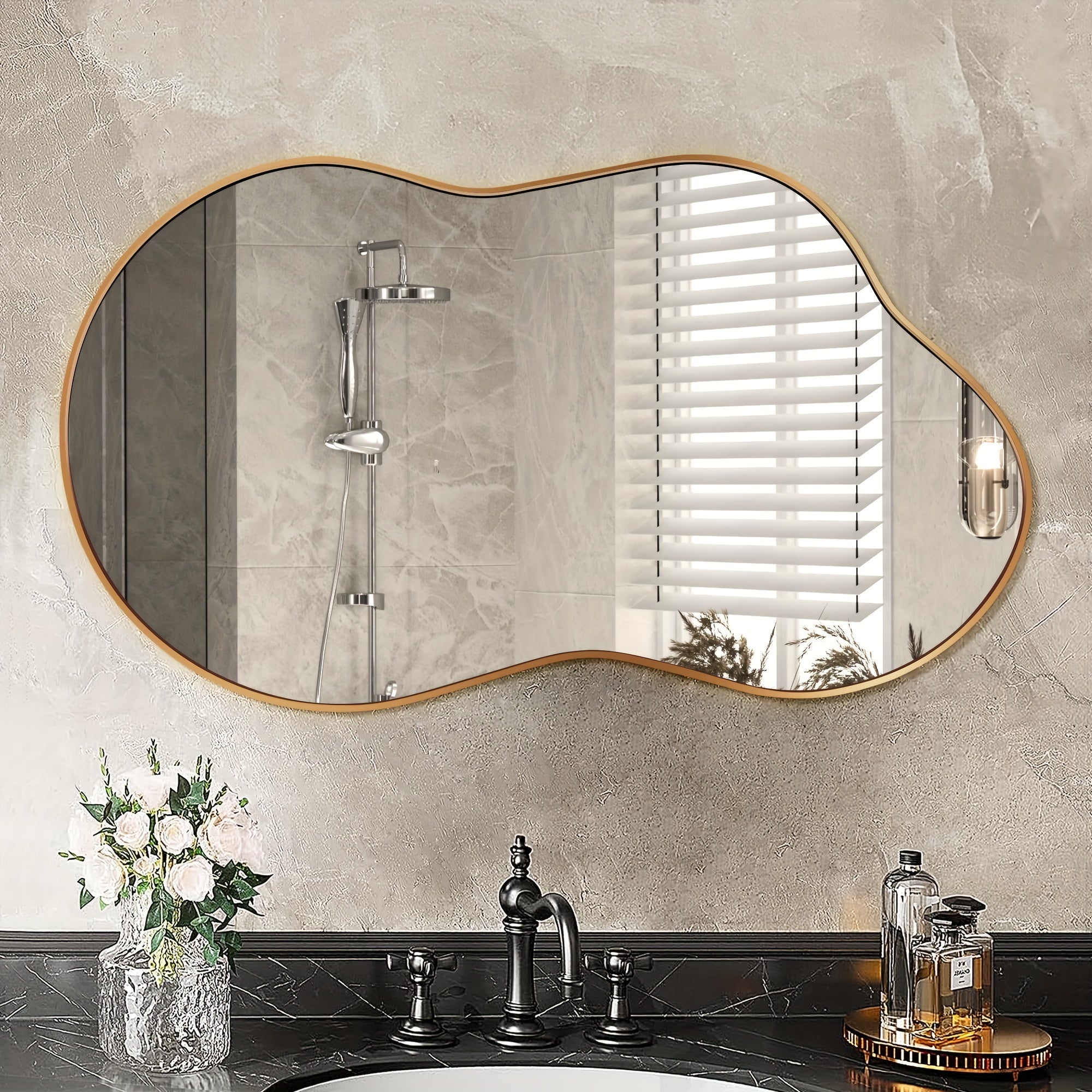 Golden Asymmetrical Mirror - Irregular Wall Mirror Aviation Aluminum Alloy Frame