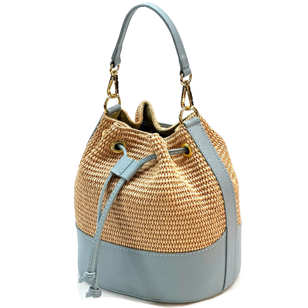 Ischia Bucket Bag in Rafia and Italian Leather - Made In Italy