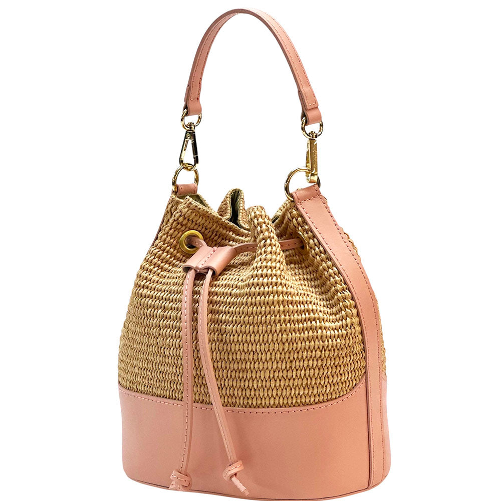 Ischia Bucket Bag in Rafia and Italian Leather - Made In Italy