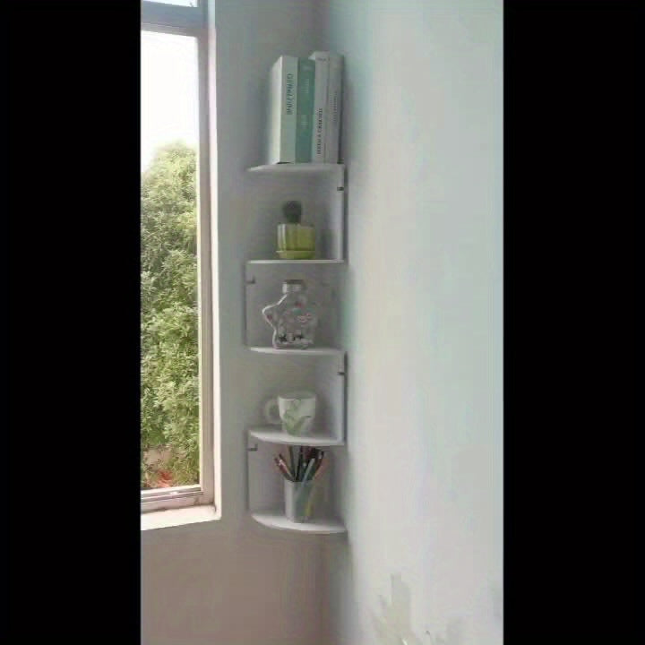 5-layer White Corner Shelf - No Drilling Required, Multi-layer Storage Shelf, Space Saving Kitchen Organizer, Home Corner Shelf, Partition Bookshelf