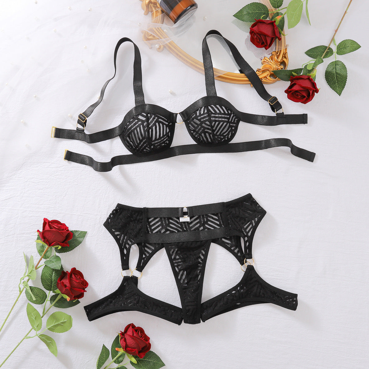 Bareback shapewear split sexy lingerie two-piece set for women