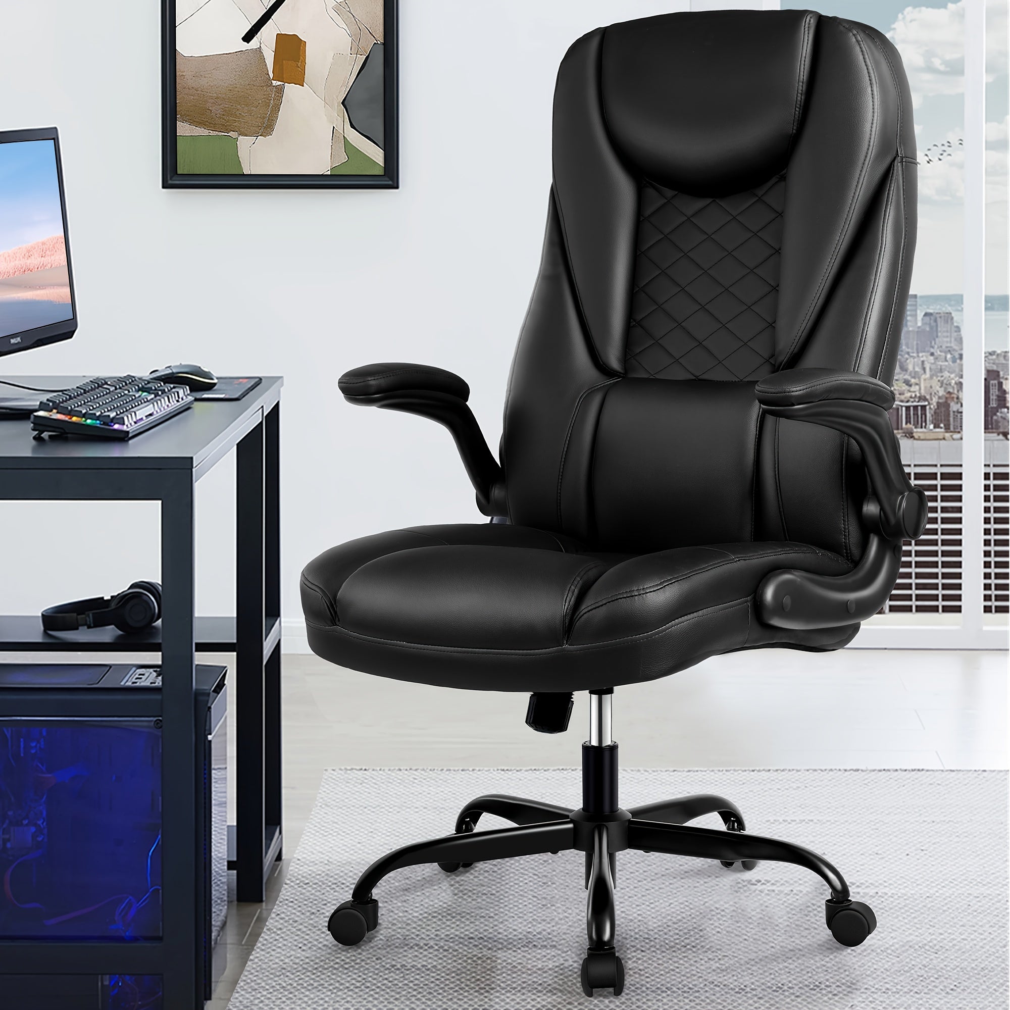 Executive Office Chair with Footrest/ without Footrest( Optional), Big and Tall Reclining Faux Leather Chair