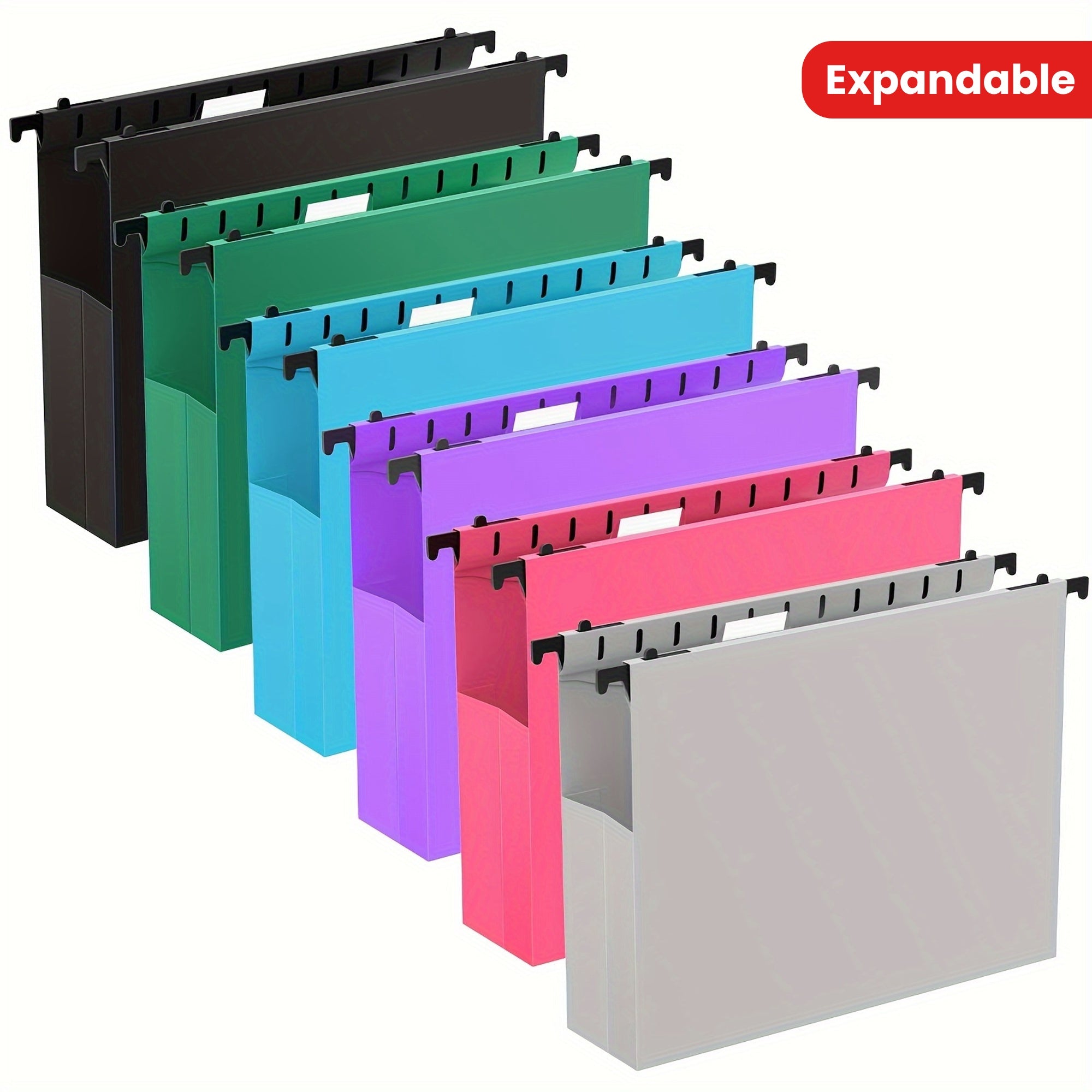 Extra Capacity Plastic Hanging File Folders, 6pcs Letter Size, 2" Expandable Heavy-Duty Organizers with Adjustable Tabs, Assorted Colors - Ideal for Documents & Notes
