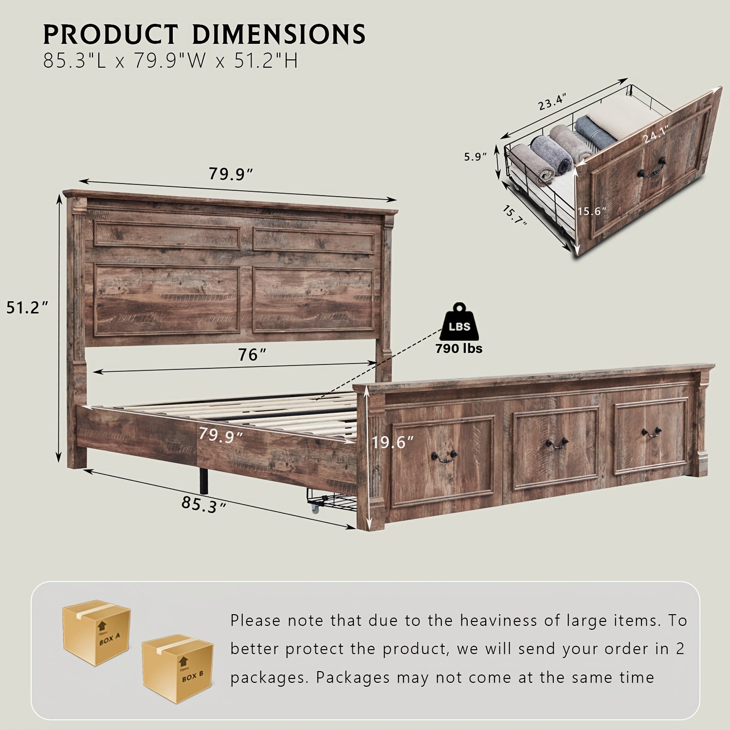 Rustic Farmhouse Full-Size Bed Frame with Tall Headboard