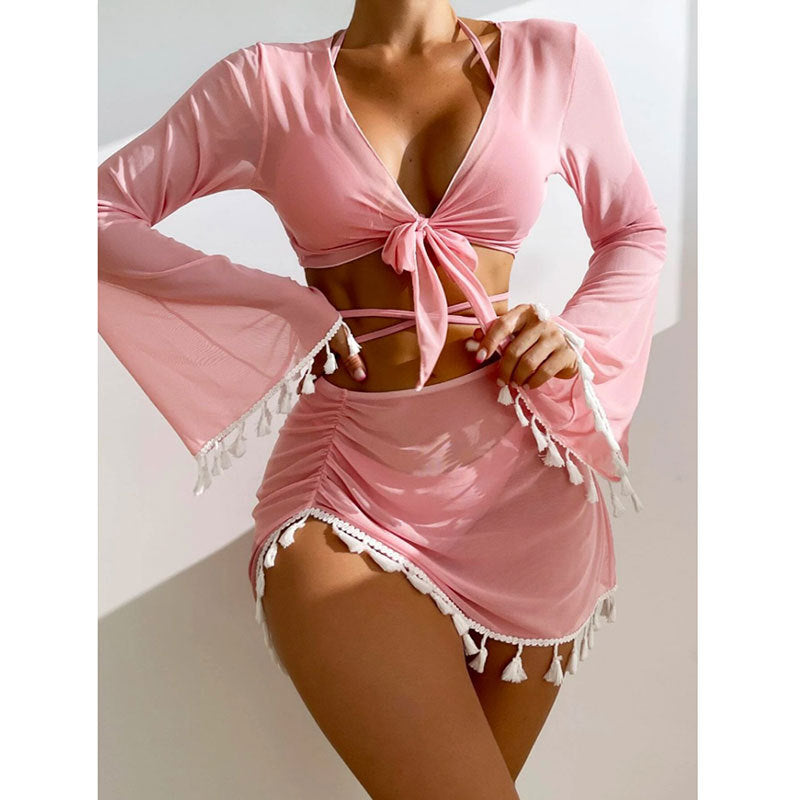 Tassel four piece bikini set