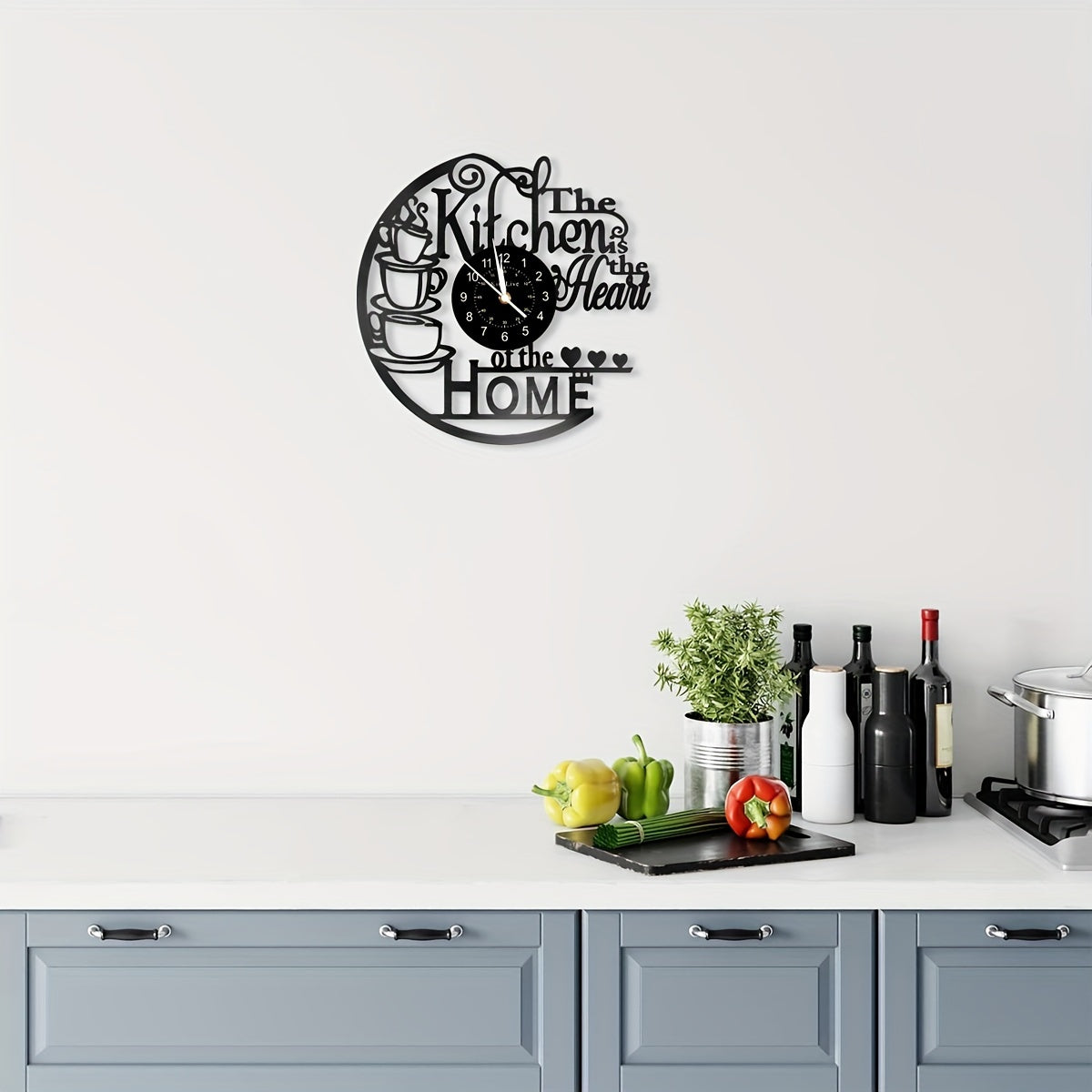 1 Black Vinyl Record Clock Wall Decoration Art Decoration, Coffee Cup Design Clock, Silent Decoration Kitchen Decoration