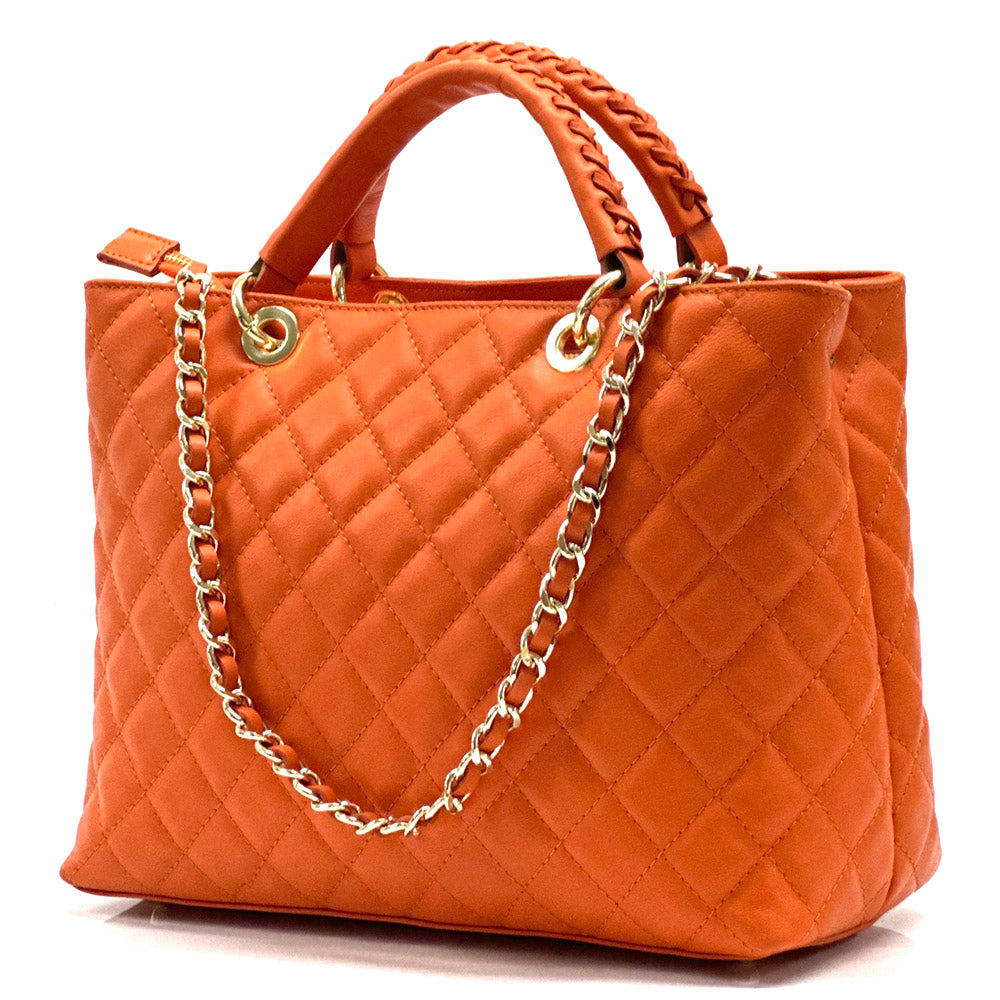 Severa Italian Genuine Leather Quilted Handbag - Made In Italy