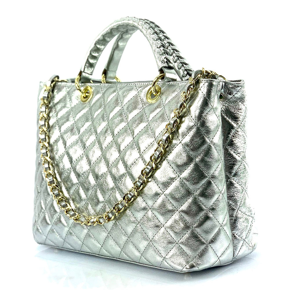 Severa Italian Genuine Leather Quilted Handbag - Made In Italy