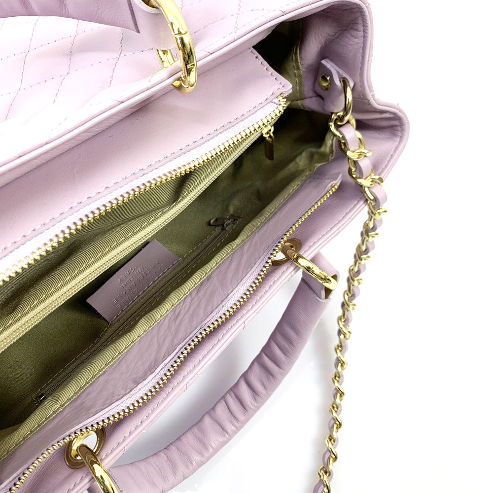 Severa Italian Genuine Leather Quilted Handbag - Made In Italy