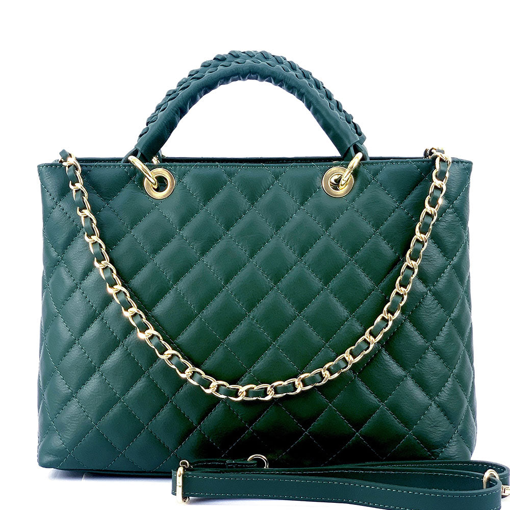 Severa Italian Genuine Leather Quilted Handbag - Made In Italy