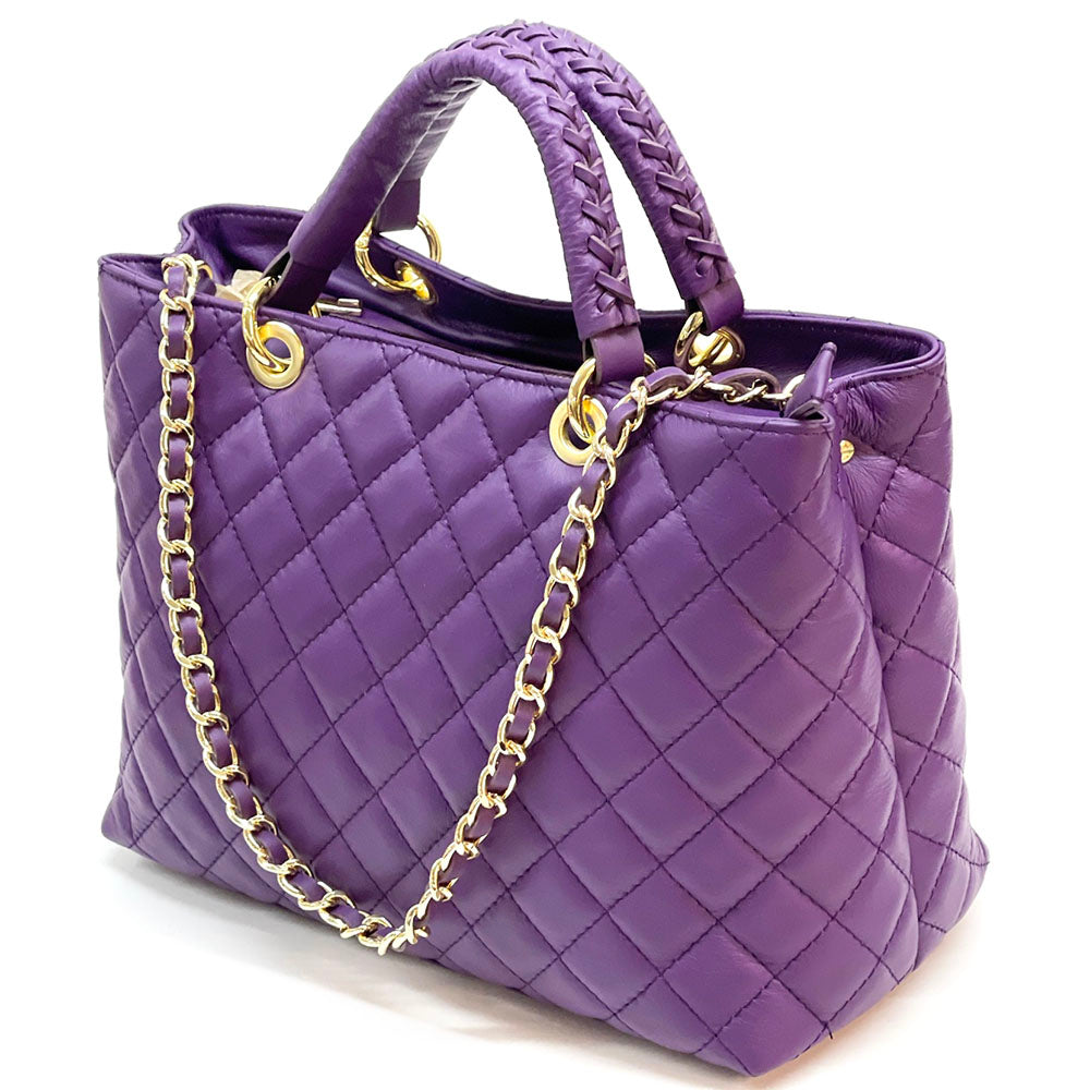 Severa Italian Genuine Leather Quilted Handbag - Made In Italy