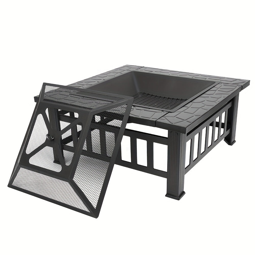 38in Round Wrought Iron with Grill Pan Wood Burning Fire Pit