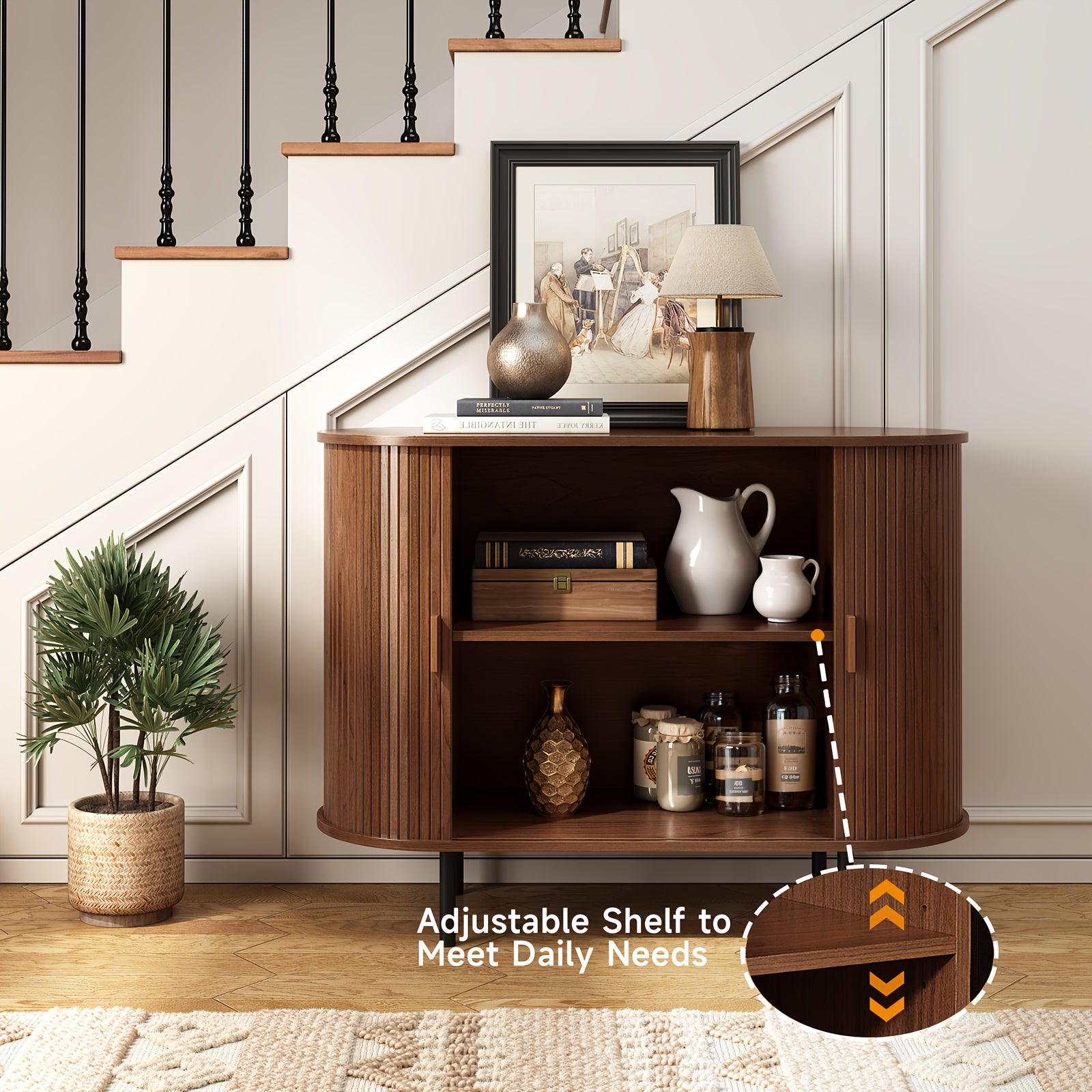 40" Sliding Door Storage Cabinet, Sideboard Buffet Cabinet With Adjustable Shelf, Modern Accent Coffee Bar Cabinet Console Table