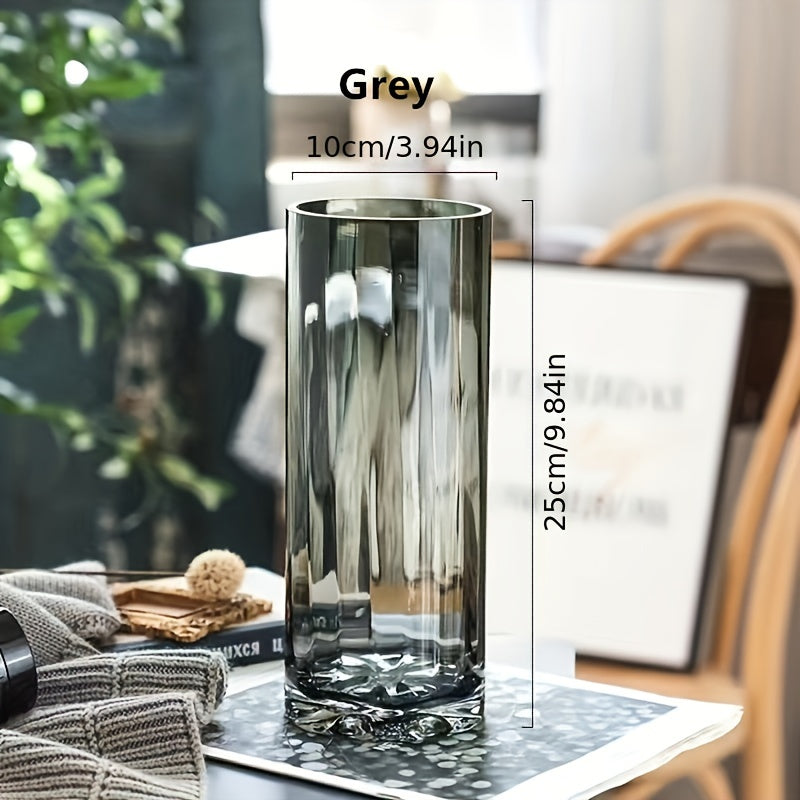 1pc Premium Golden Edge Glass Cylinder Vase, Thickened Clear Modern Style Hand Blown Vase For Home Decor