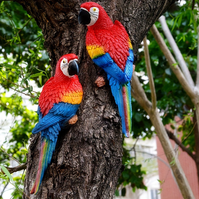 Vibrant Resin Parrot Wall Sculpture - Colorful Outdoor Garden and Home Decor, Realistic Bird Statue for Yard, Lawn, or Tree Branch, Weather-Resistant Art Piece