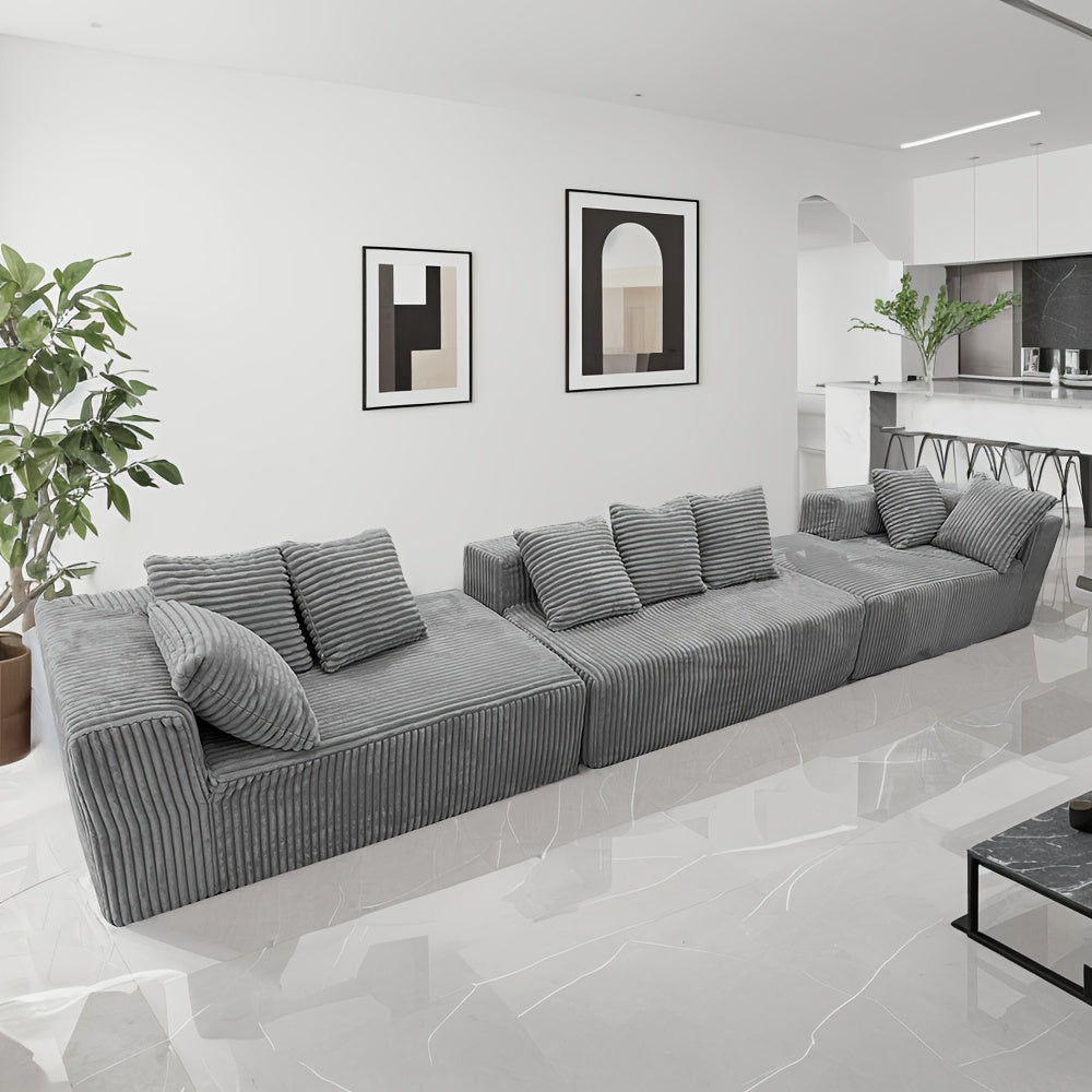 4-Seater Modular U-Shaped Sectional Sofa | Grey Striped Corduroy Upholstery, Customizable Configurations, Easy Assembly, Durable & Easy-Clean Fabric | Modern Sectional Sofa for Living Room, Apartment