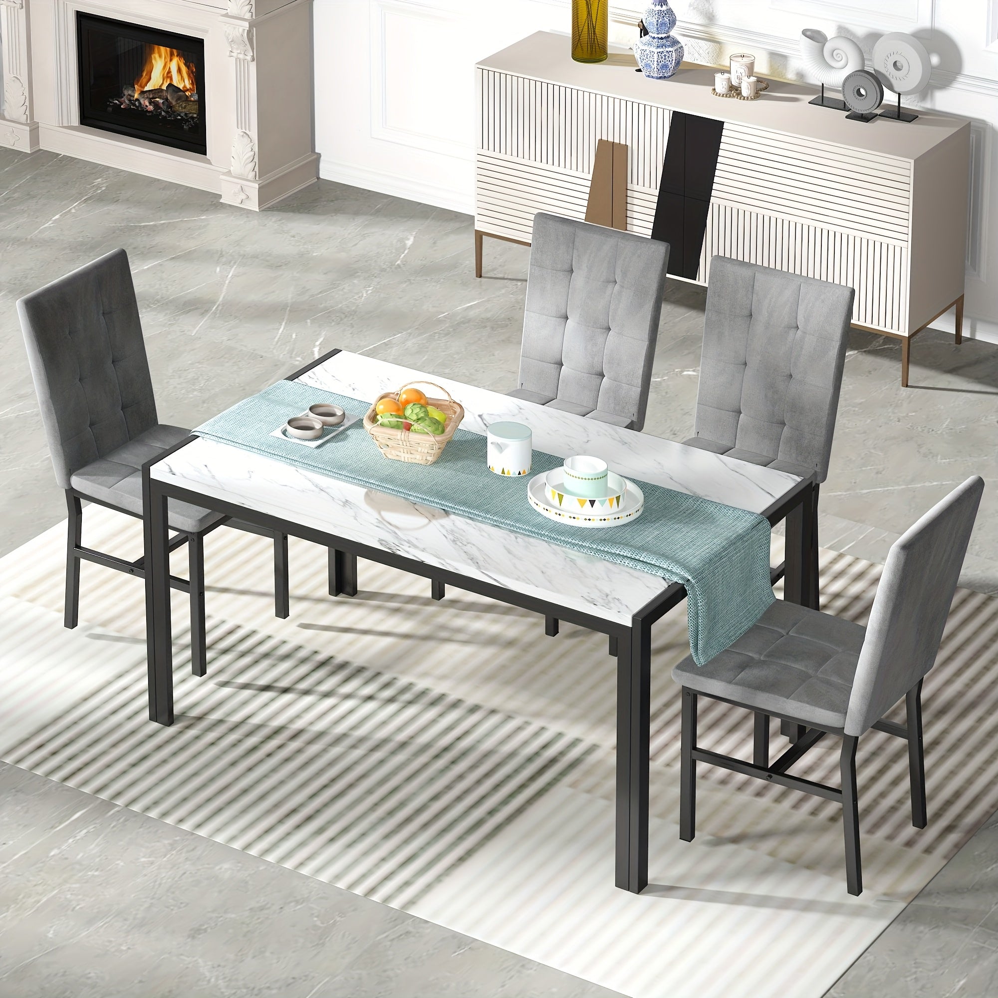 5pcs Faux Marble Tabletop Dining Table Set
