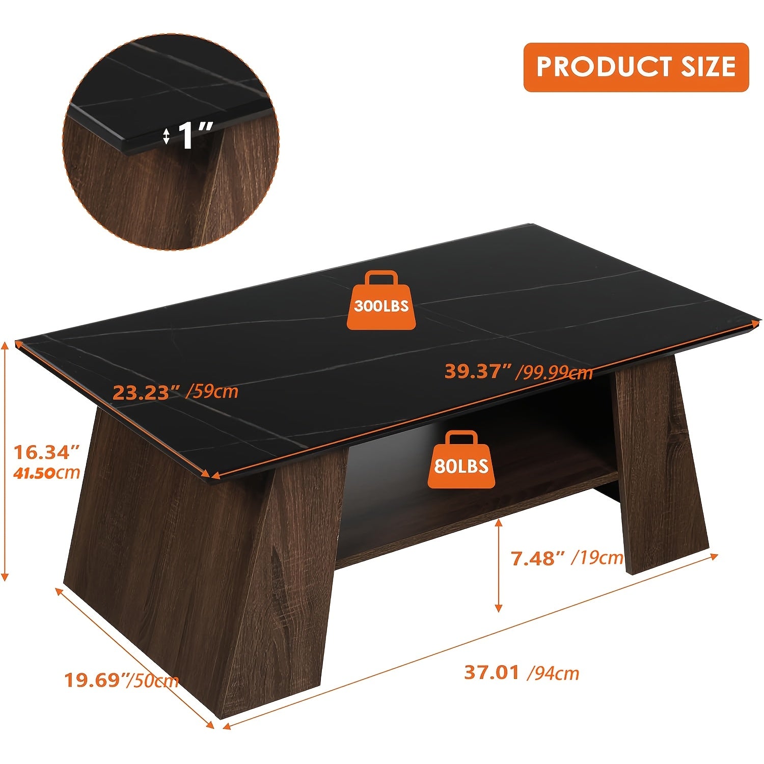 Coffee Table With Storage Shelf, 2-Tier Mid Century Modern Coffee Tables