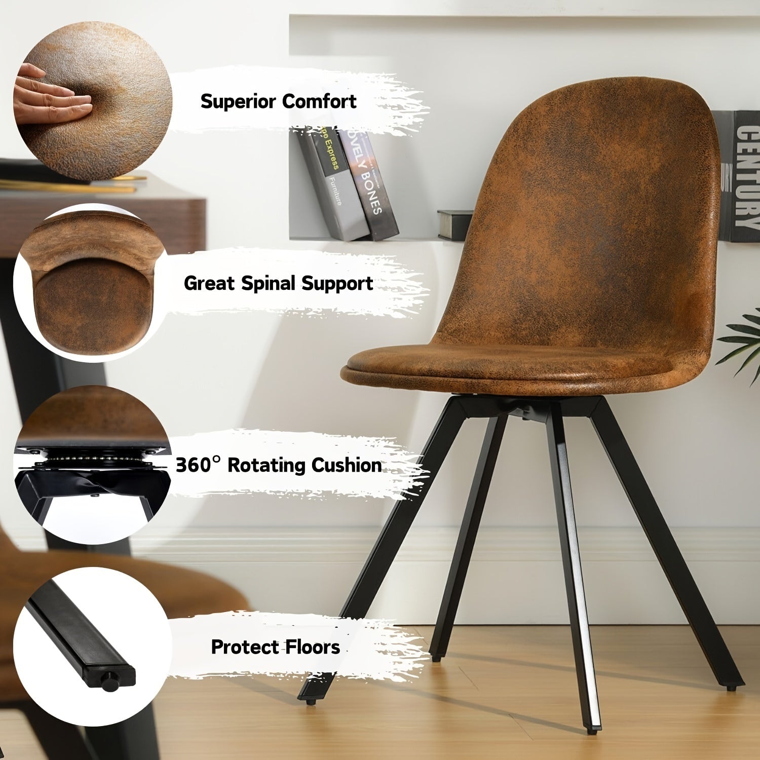 5 Piece Dining Set, 70" Dining Table With 4 Dining Chairs With Swivel Seats, Mid-Century Modern Dining Set With Metal Frame For Small Space, Brown/Beige