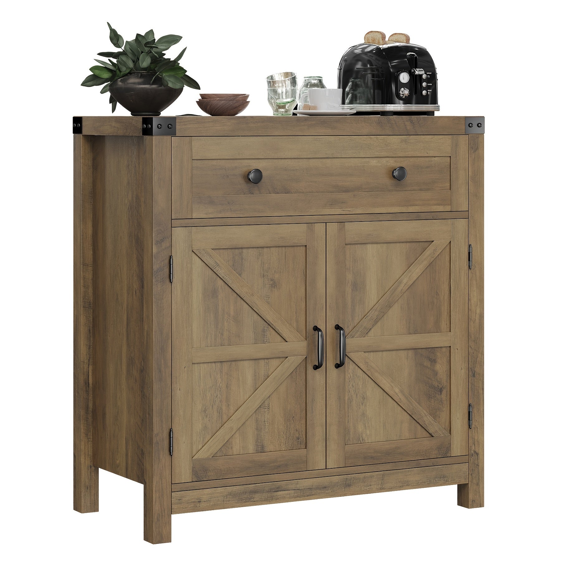 Double-Door Storage Cabinet with Drawer, Modern Farmhouse Buffet Sideboard