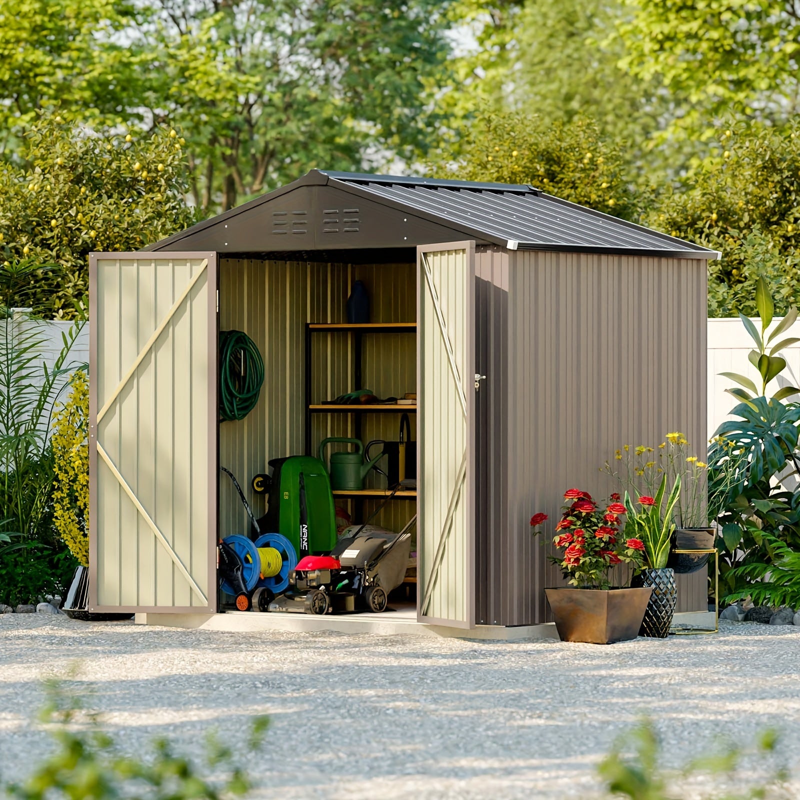 Metal Storage Shed, 8x6 FT, Outdoor Shed With Doors & Air Vents, Utility And Tool Storage Shed For Backyard Garden Patio