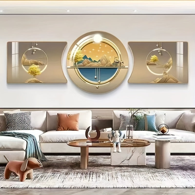 3pcs Art decorative painting, Christmas Deer, HD printing, a set of 3pcs, resin border, Bohemian style wall decoration